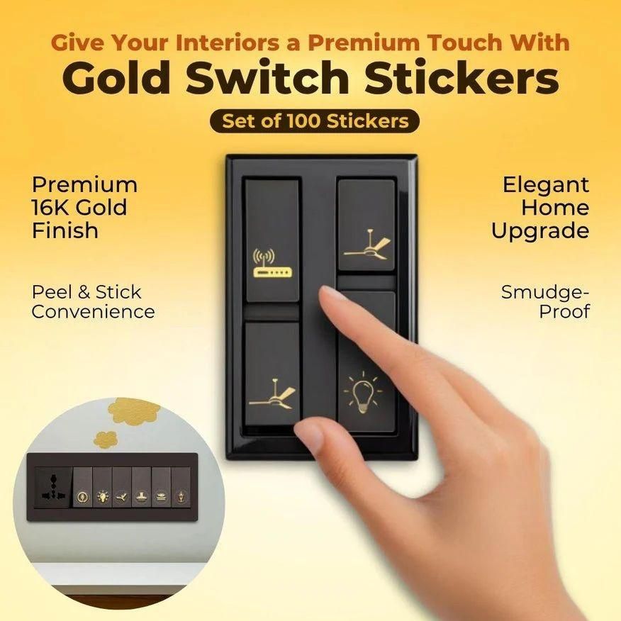 Gold Switch Board Stickers for Home | 100 Labels with (Useful 52 Designs)